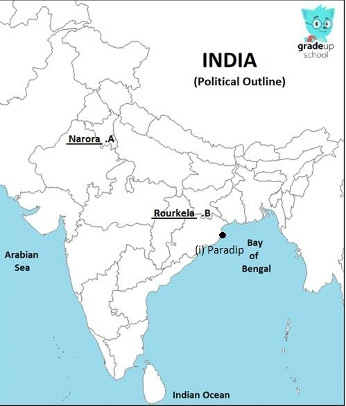 Rourkela In India Map On The Given Political Outline Map Of India: (A) Identify A. A Nuclear  Power Plant B. An