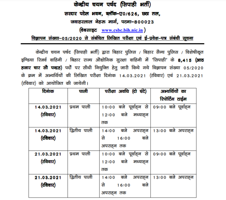 Csbc Bihar Police Constable Recruitment 2021 Result Exam Date Admit Card Vacancy Syllabus Salary