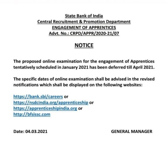 SBI Apprentice 2021 Exam Date Postponed, Check New Exam Date & Notice