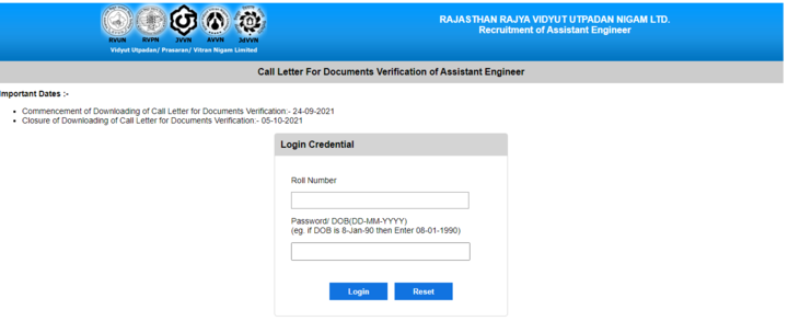 RVUNL DV Admit Card 2021 Out! Download RUNL AE JE DV Call Letter Link Here