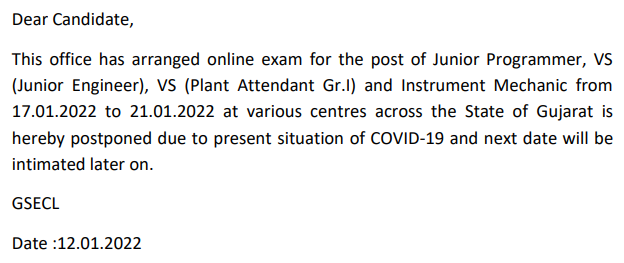 GSECL JE 2022 Exam Postponed: Check Official Notification, New Exam Date Out Soon!