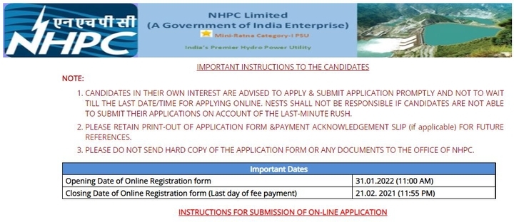 nhpc je apply online form 2022