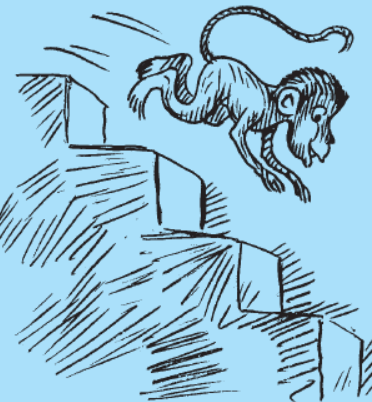 A water tank has steps inside it. A monkey is sitting on the topmost step (i.e., the first step). The water level is at the ninth step.
