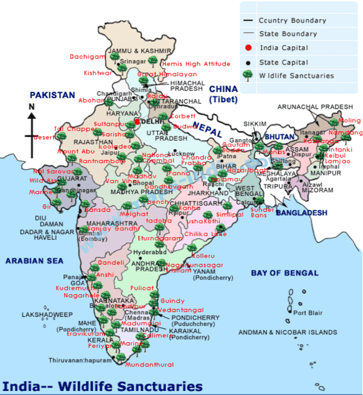 Wildlife Sanctuary in India Map