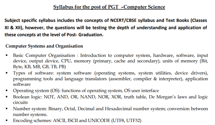 KVS PGT Computer Science Syllabus 2023 – Download KVS PGT CS Syllabus PDF