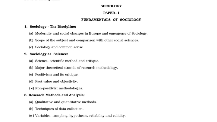 Sociology Syllabus for UPSC