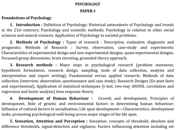 UPSC Psychology Syllabus