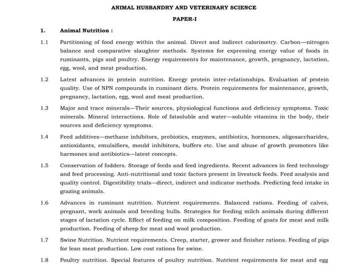 UPSC Animal Husbandry and Veterinary Science Syllabus -Download PDF