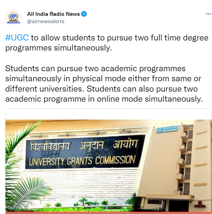 UGC Dual Degree Programme: Students Can Pursue 2 Full-time Degree Courses Simultaneously