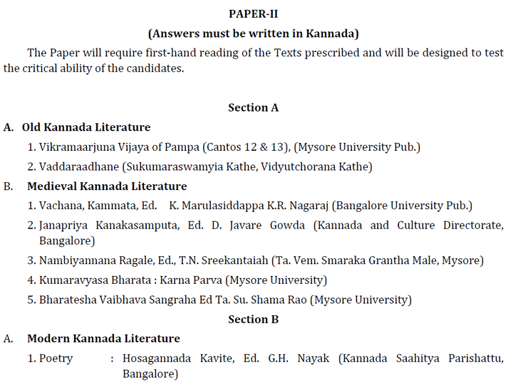 Kannada Literature Syllabus for UPSC Paper 2