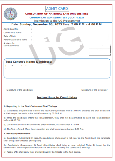 CLAT Admit Card 2024 - Download CLAT Admit Card PDF Here