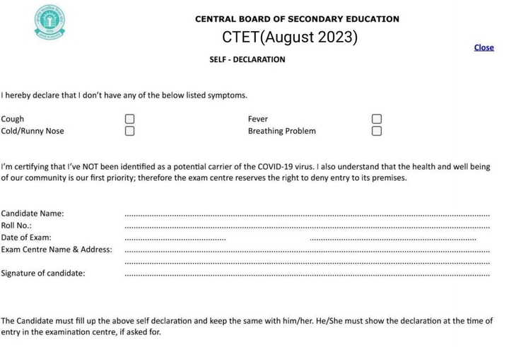 CTET 2023 Self-Declaration Form